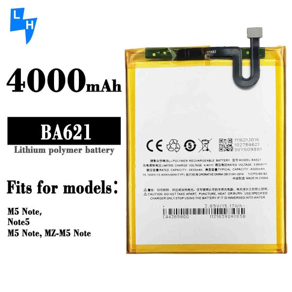 MeiZu Compatible BA621 Lithium Replacement Battery for M5 Note Note 5 3.85V 4000mAh A