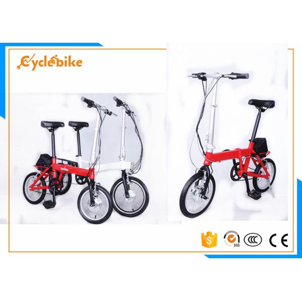 Popular 14 Inch Electric Folding Bike / Folding Electric Bicycles Aluminum Alloy Frame Material