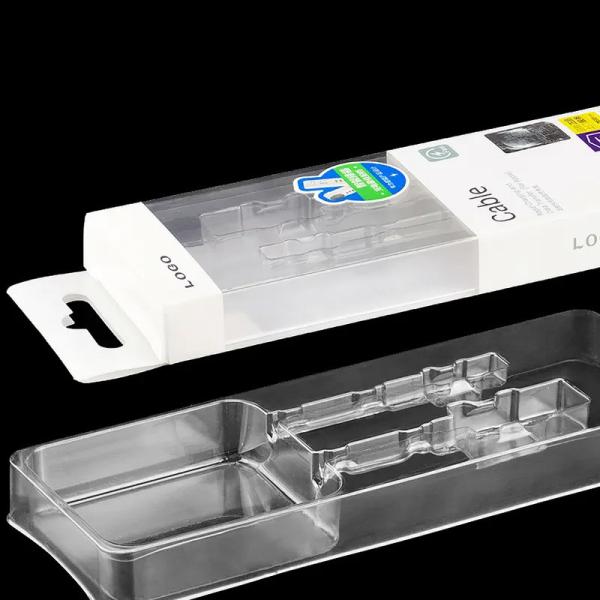 Clear PET Plastic Clamshell Packing USB Data Cable Box Custom Crystal Clear