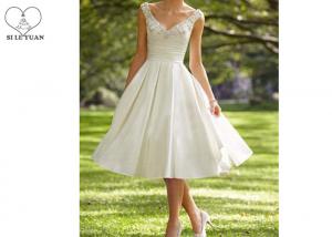 China Knee Length Short Beaded Wedding Dress Satin ,  Inside Lining Fabric wholesale