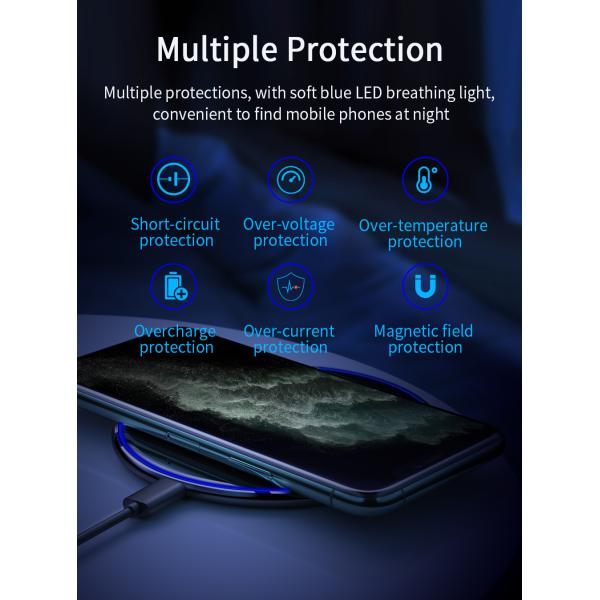 Mirror Desktop Qi Wireless Phone Charger Magnetic 15W With 1m Cable Type-C