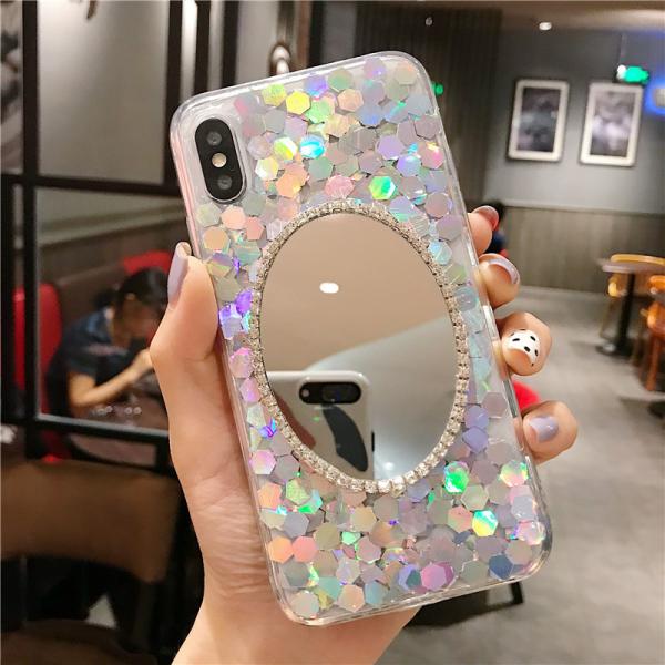 Rehinestone Electroplated Designer Makeup Phone Case With Mirror