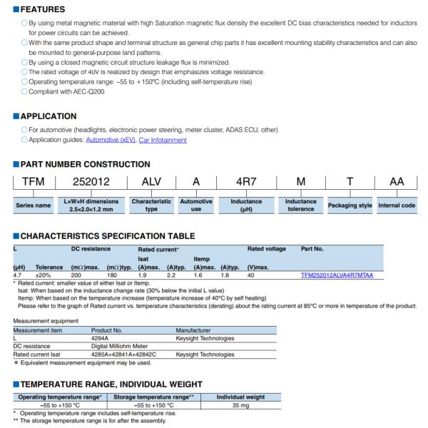 1008 4.7 Uh Power Inductor , TFM252012ALVA4R7MTAA Wire Wound Chip Inductor