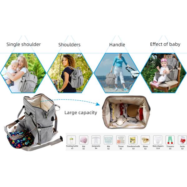 Multi Function Baby Diaper Backpack 20L With Baby Seat
