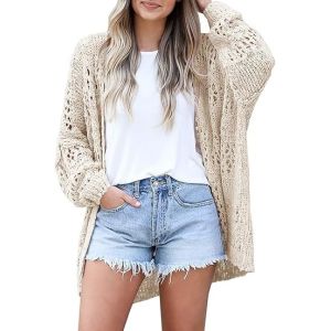 China Womens Crochet Cardigan Sweater Kimonos Boho Solid Color Oversized Fall Open Front Outwear Crochet Cardigan Tie Front Hollow Out Long Sleeves Summer Knit Cover Cardigans on sale