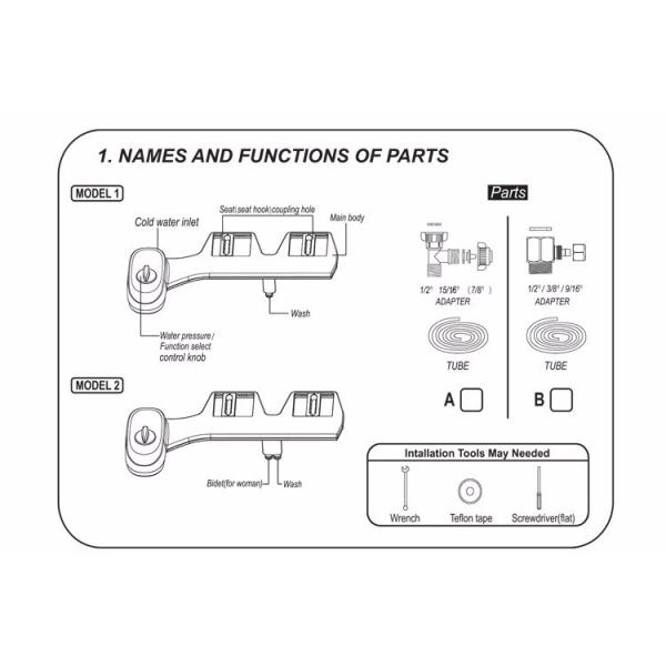 Dual Nozzles Bathroom Bidet Attachment Water Pressure Control Easy Installed