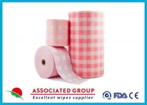 China Pink Checked Pattern Spunlace Nonwoven Rolls Soft & Lint Free wholesale
