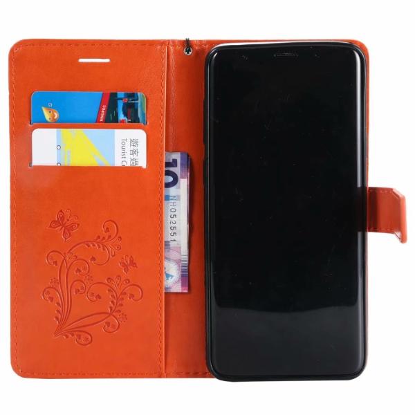 Samsung S9 Plus Embossing 3D Butterfly Leather Bracket Stand Wallet Case with wristlet strap