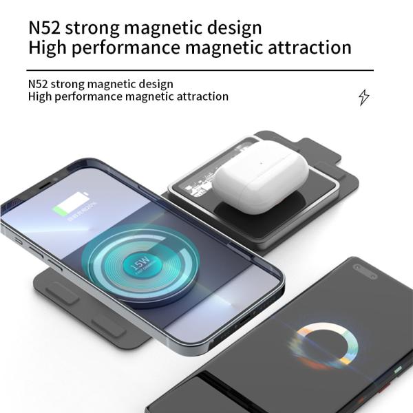 Dual Alloy Magnetic Wireless Charger 2 In 1 15W Foldable For IPhone And Earphone