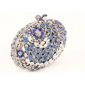 Handmade Full Crystal Stone Clutch Bag Silver Pu Leather Lining 16.5 * 4.8 *