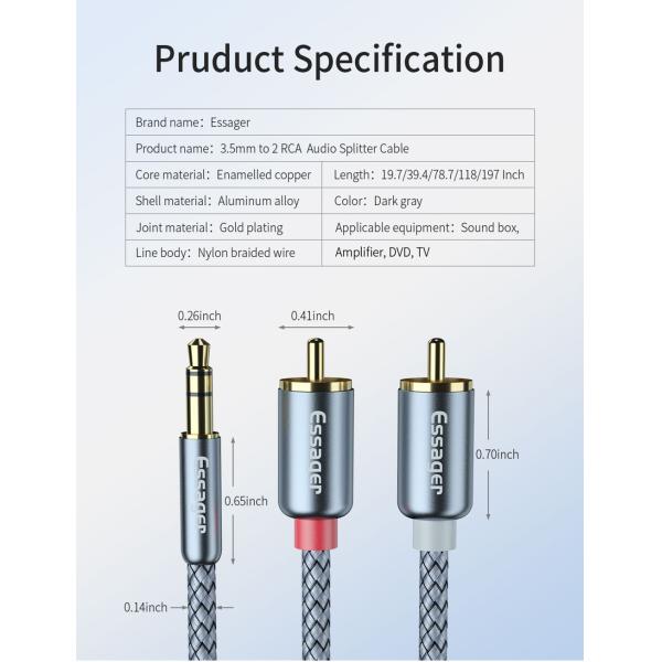 Audio Cable Adapter Aux To 3.5mm Jack RCA Cable For TV PC Amplifiers DVD Speaker