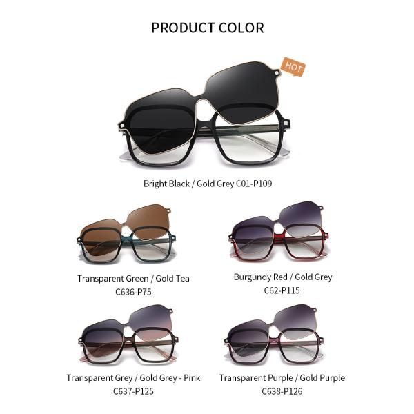 Unisex Clip On Magnetic Sunglasses For Women Polarized UV Protection Retro Square