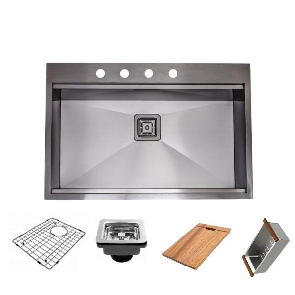 Sandblasted Brushed Black SS Kitchen Workstain Sink PVD Ledge With Cutting Board