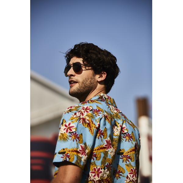 colorful Men's Casual Short Sleeve Shirts Summer Blue Printed