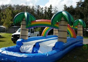 China Tropical 34ft Long Inflatable Water Slides Rentals With Large Pool wholesale