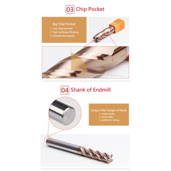 4 Flute Carbide End Mill 1-20mm Diameter HRC45-65