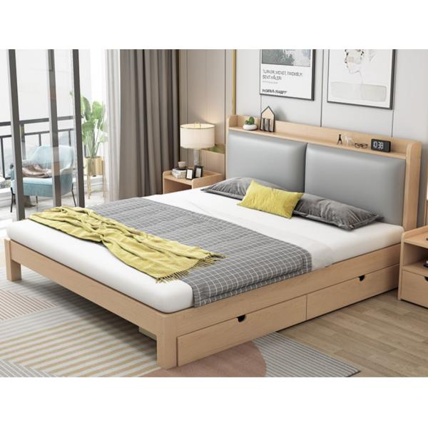 Modern Simple Solid Wood Storage Bed 1.8 M 3D Home Bedroom Picture