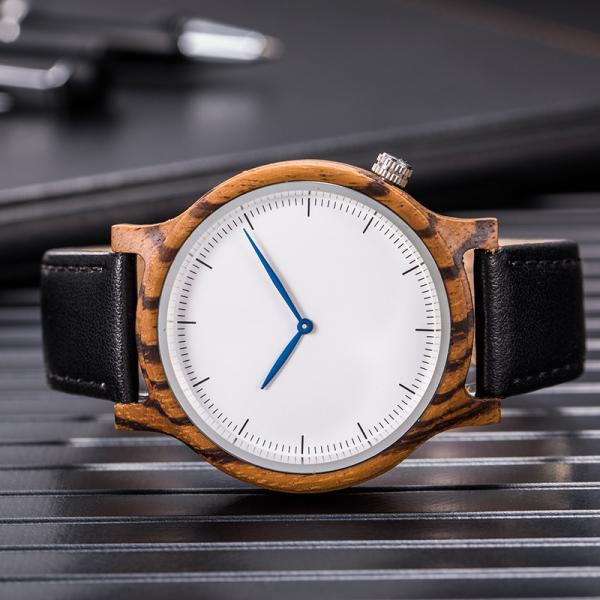 OEM Black Sandal Wood Watch Leather Band Mineral Glass SS Crown