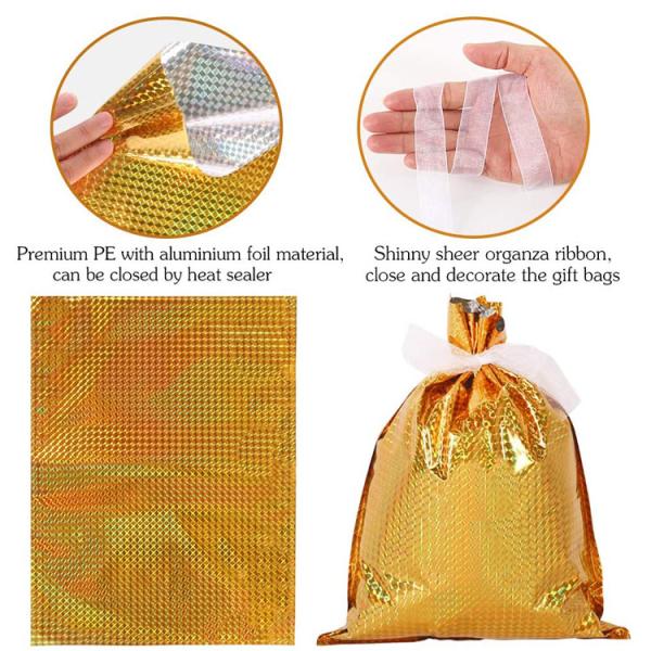 Birthday Holiday Santa Drawstring Candy Small Gift Wrapping Bags With Ribbon Tie