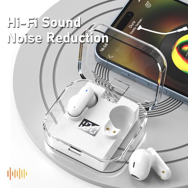 Wireless Music Gaming Headset with Digital Display and Transparent Case Low Latency 2024