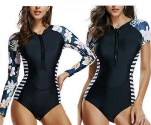 China Women Floral Stripe Swimwear Rash Guard Swimsuit Long Sleeve Bikini Bathing Suit wholesale
