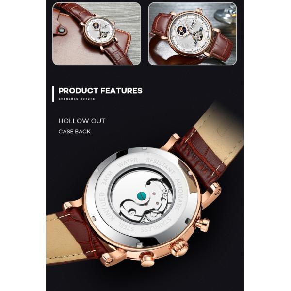 Brief Moon Phase Mens Mechanical Watches Water Resistant Sports Use
