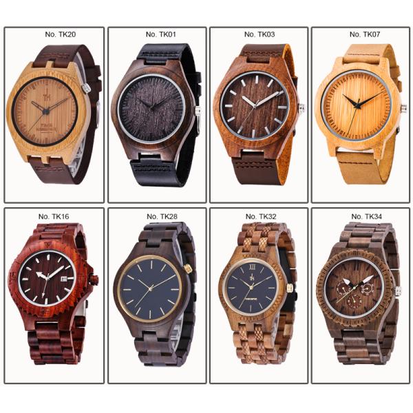 Walnut Wood Case Multifunction Wrist Watch With Date In Dial Customized Logo
