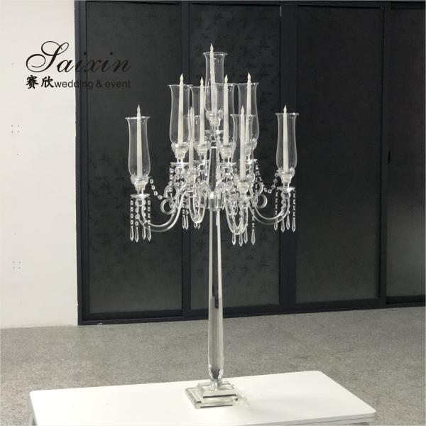 9 Arms Tall Luxury Clear Crystal Candle Holder For Dining Table Wedding Centerpiece Home Decor