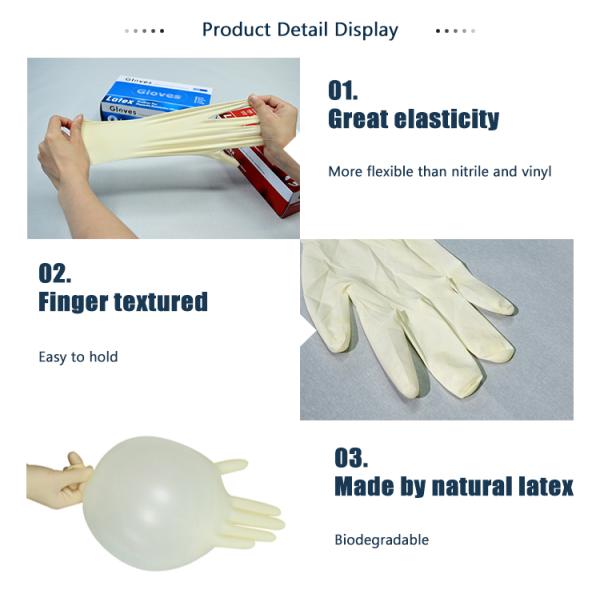 100 PCS/Box Latex Gloves Powdered or Powder Free Non Sterile Latex Examination Gloves Factory Medical Disposable Consumable