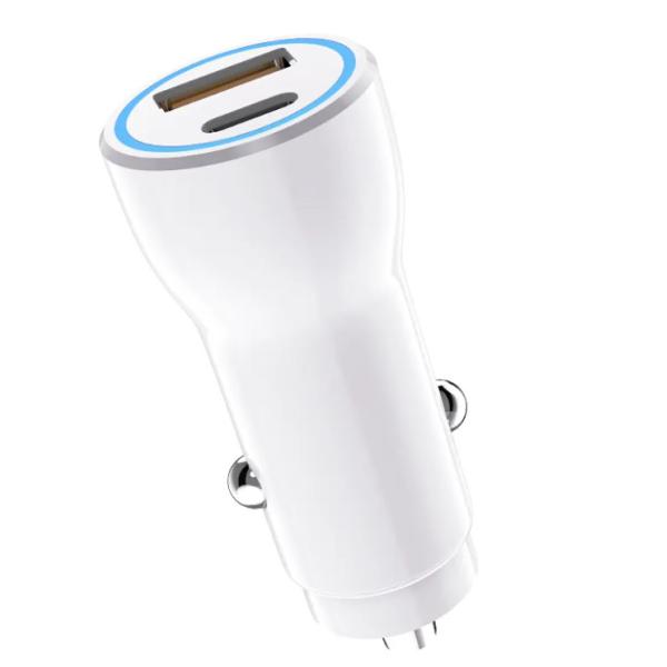 PD QC 20W USB A USBC Dual Ports Car Fast Charger Smartphone With Light Output 2 In 1 Travel Charger