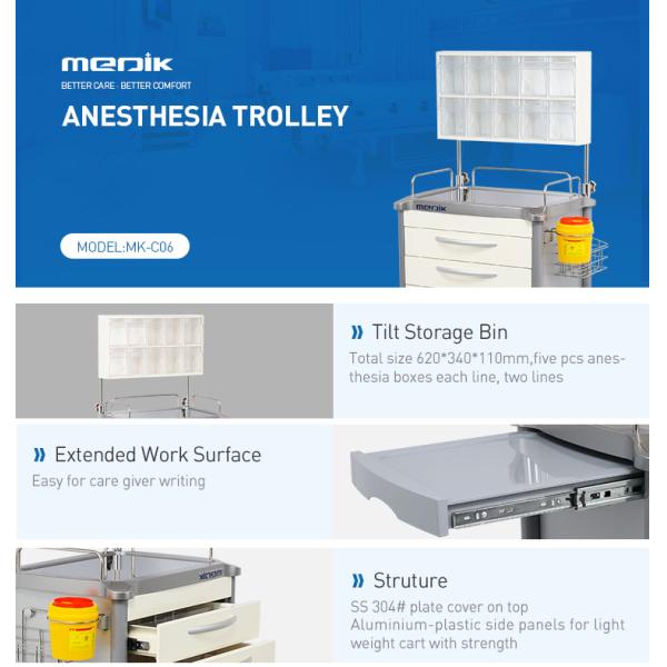 Five Drawers Anesthesia Medical Trolleys With Aluminum Columns