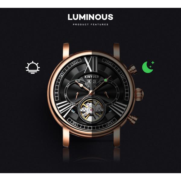 KINYUED Skeleton Leather Band Mechanical Men Watch tourbillon watch automatic