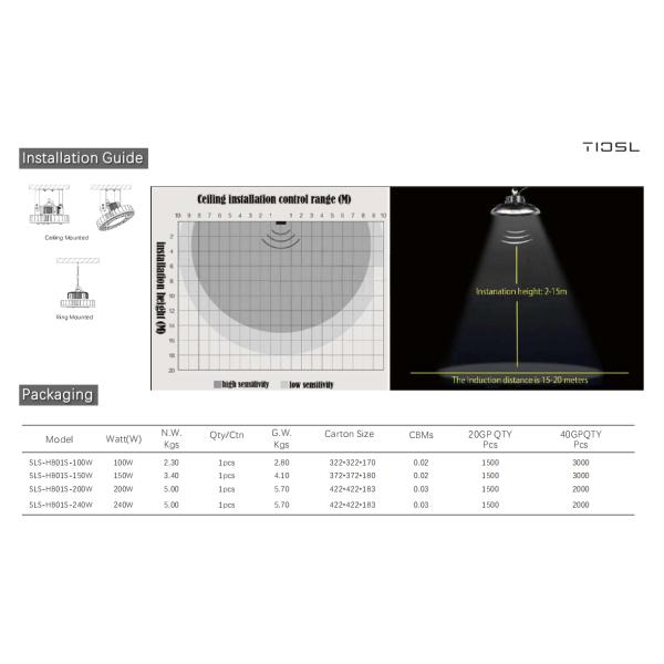 Dimmable High Bay Led Smart Light 200W 240W 180lm/W IP66