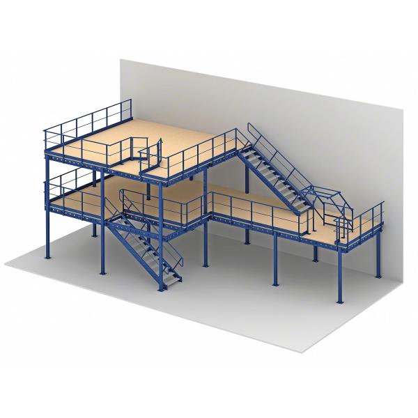 3 Levels Industrial Mezzanine Floors , Blue / Orange Platform Storage Systems