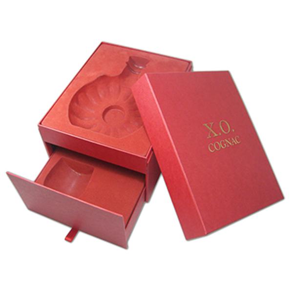 Luxury Hinged Wine Packaging Box Printed Rigid Paper Box With Flocking Blister