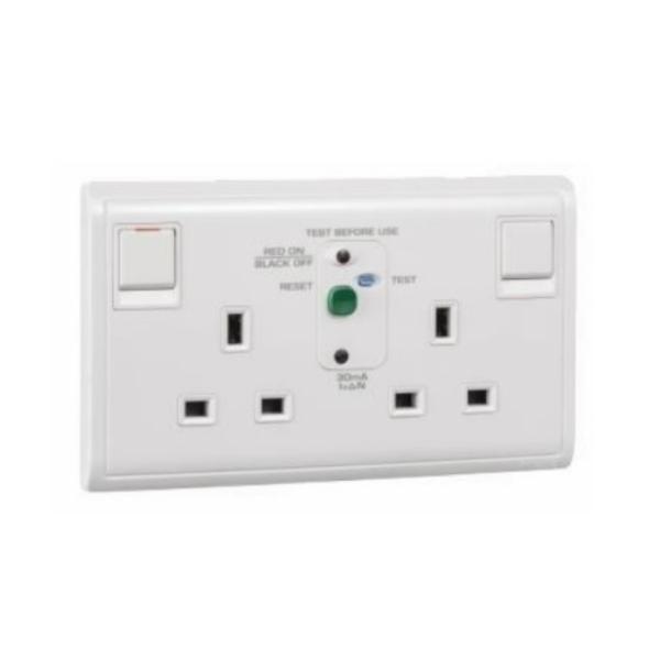 13A 250V Schneider Module Schneider E82T25DRC Twin Gang RCD Socket IP20 Double Pole Switch