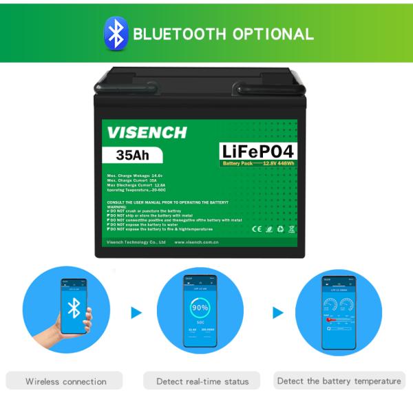 Visench 12V 35Ah Deep Cycle Digital Rechargeable Lithium Iron Phosphate Battery 12.8V Lifepo4 Lithium Ion Battery