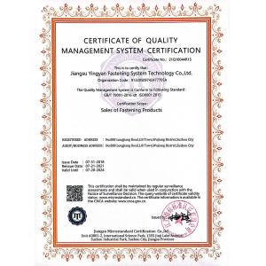 Jiangsu Ying Yan Fastening System Technology Co.Ltd Certifications
