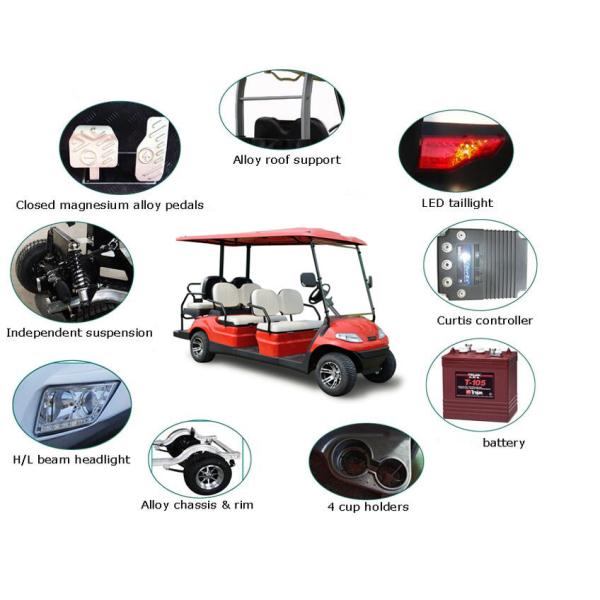 Red Color Electric Golf Carts 6 Passenger Vehicle With 4 Front Seats + 2 Rear Seats