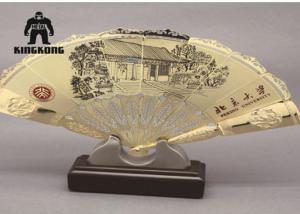 China Summer  Plated Metal Hand Fan   Bamboo Printing   Business Promotion  Supply on sale