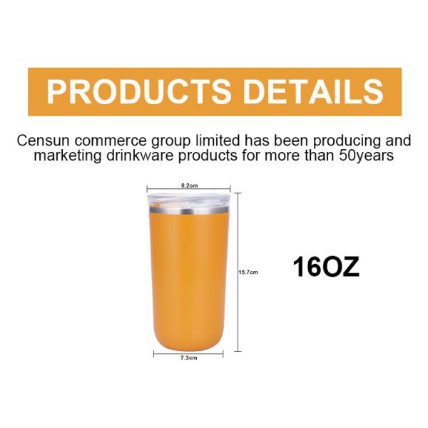 16 Oz Stainless Steel Coffee Mug With Lid And Metal Vacuum Straw