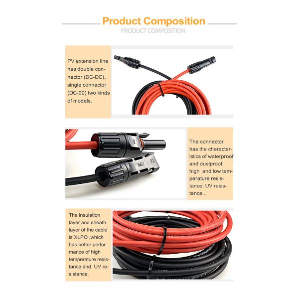 TUV UL Standard 1m -10m 6mm2 10 AWG Solar Extension Cable with PV Connectors