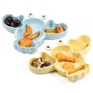 China Crab Silicone Baby Feeding Set Suction Bowls And Plates Blue Yellow wholesale
