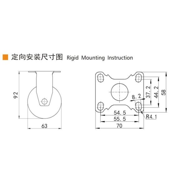 EDL Light TPE Casters Zinc Coating 2.5inch 70kg Plate by Rigid,Swivel and Brake type