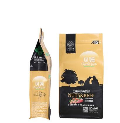 100% Food Grade Dog Cat Treat Packaging Block Square Flat Bottom Zipper Stand up Pouch Plastic Pet Food Bag