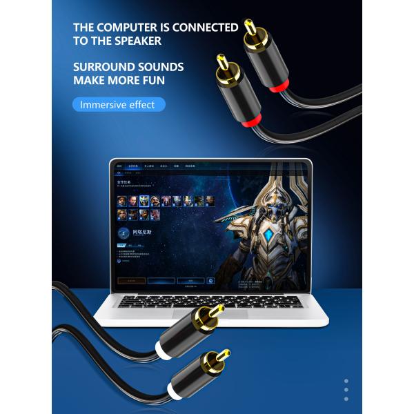 2RCA Male To 2RCA Male Gold Plated Audio Cable , Black 6 Ft 3.5 Mm Audio Cable