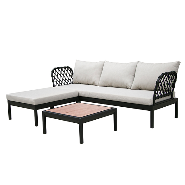 730mm Depth 1960mm Breadth Rattan Effect Corner Sofa Rattan Sand White Color