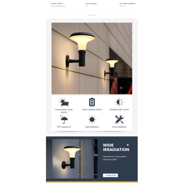 Exterior Wireless Metal Solar Wall Mounted Solar Light IP65 Waterproof For Courtyards