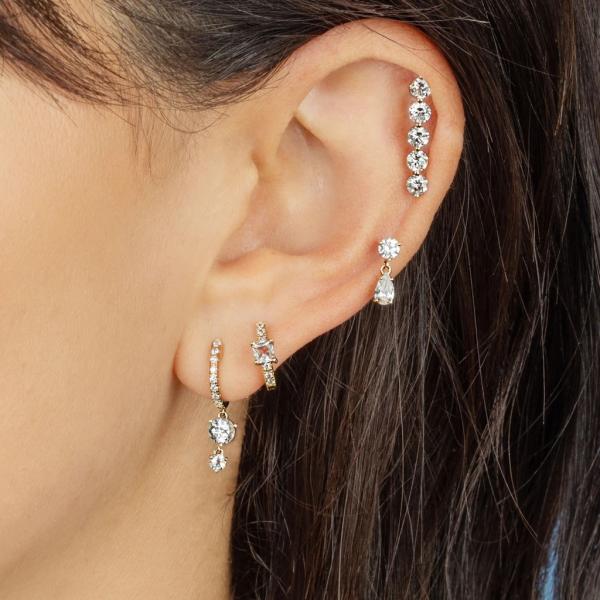 925 Sterling Silver Mini Gold Plated Baguette Hoop Huggie Earrings For Women Jewelry