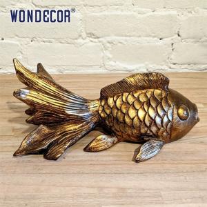 China Indoor Abstract Metal Wall Art Sculpture Large Hotel Living Room Animal Goldfish Copper wholesale